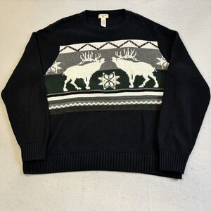 Dockers Sweater Mens Large Black Good Moose Snowflake Intarsia Cotton Pullover